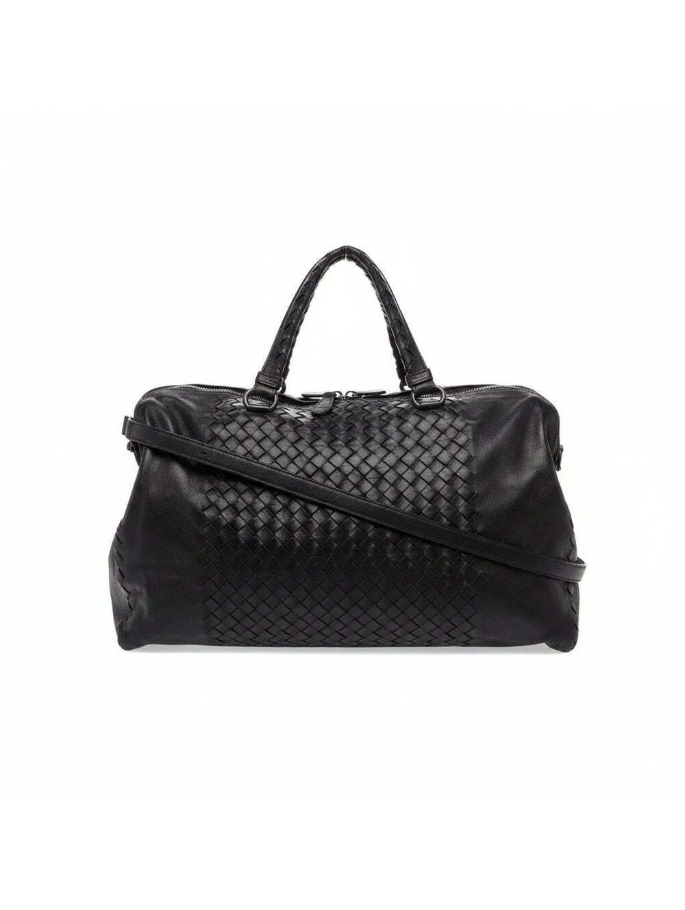 BOTTEGA VENETA 			Black Intrecciato Woven Calf Leather Top Handle Bag